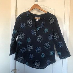Talbots blouse with stitched flowers
